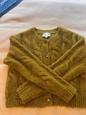 Line & Dot Olive Green Cable Knit Button Cardigan